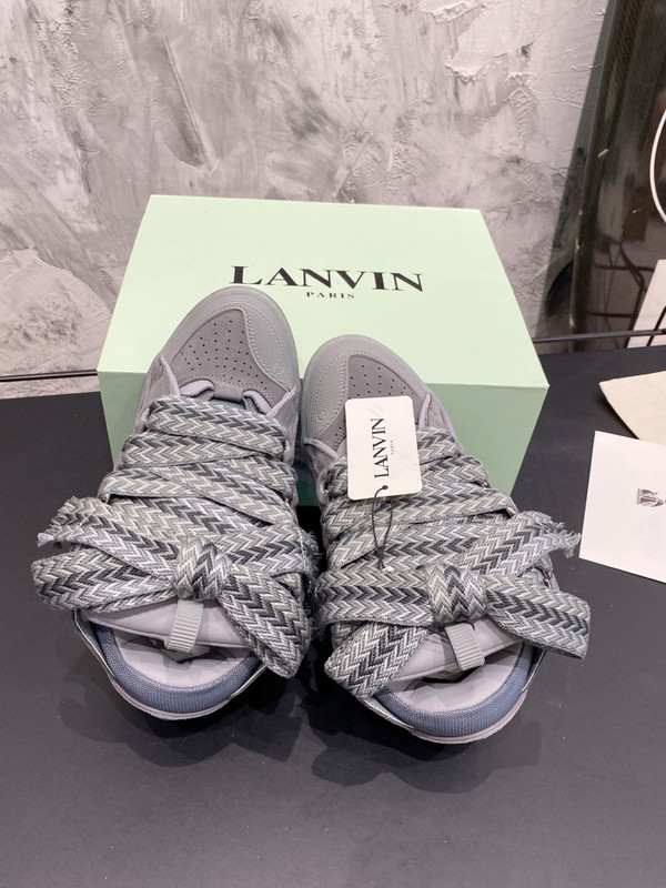 Lanvin Curb Sneakers Napa Leather Sneakers, Grey