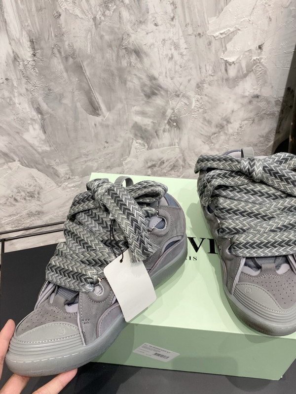 Lanvin Curb Sneakers Napa Leather Sneakers, Grey