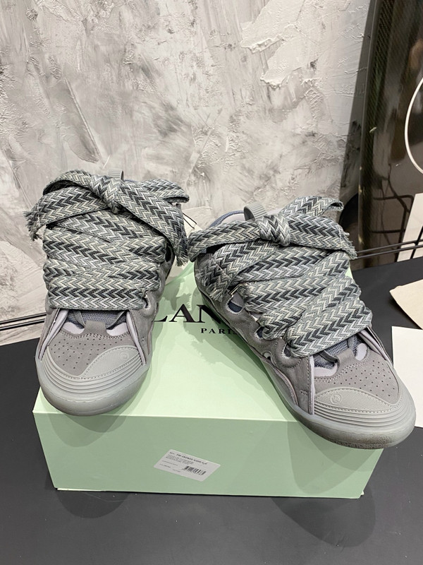 Lanvin Curb Sneakers Napa Leather Sneakers, Grey