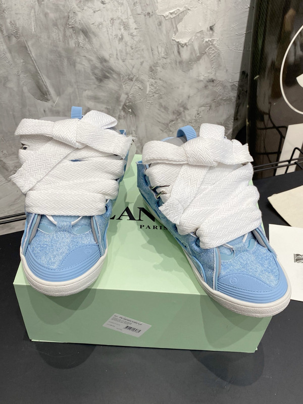 Lanvin Curb Sneakers Denim/Napa Leather Sneakers, Light Blue