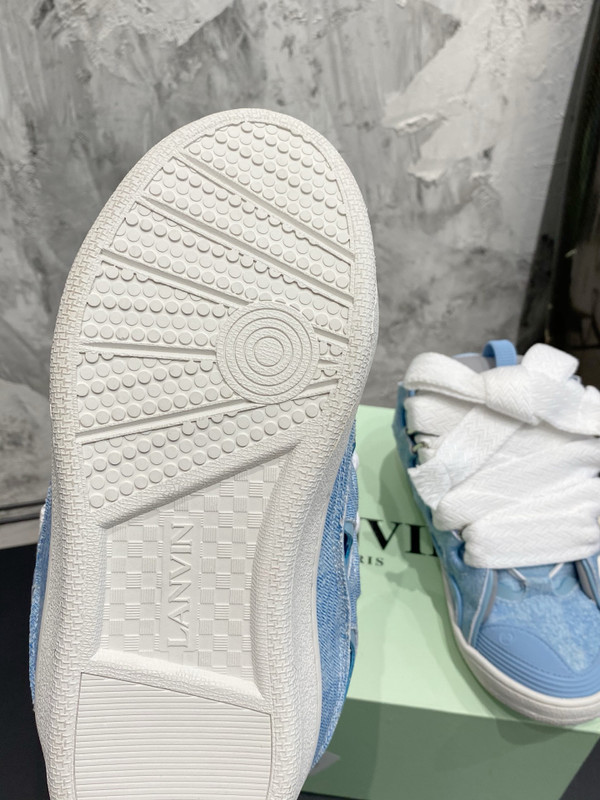 Lanvin Curb Sneakers Denim/Napa Leather Sneakers, Light Blue