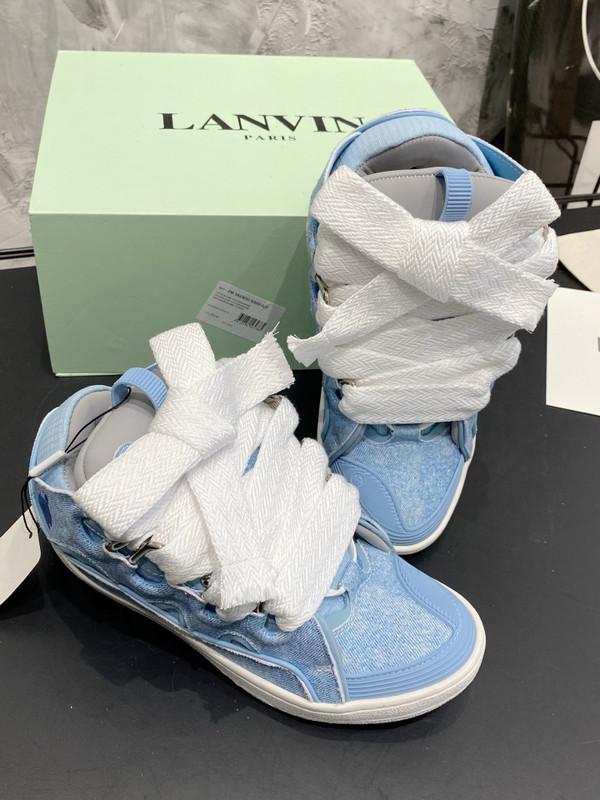 Lanvin Curb Sneakers Denim/Napa Leather Sneakers, Light Blue