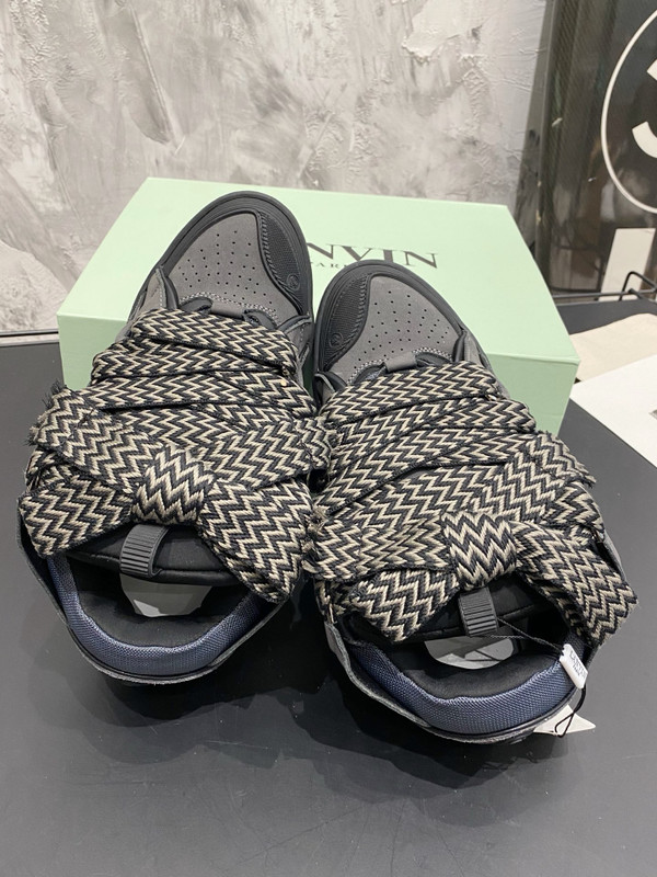 Lanvin Curb Sneakers Napa Leather Sneakers, Black/Grey