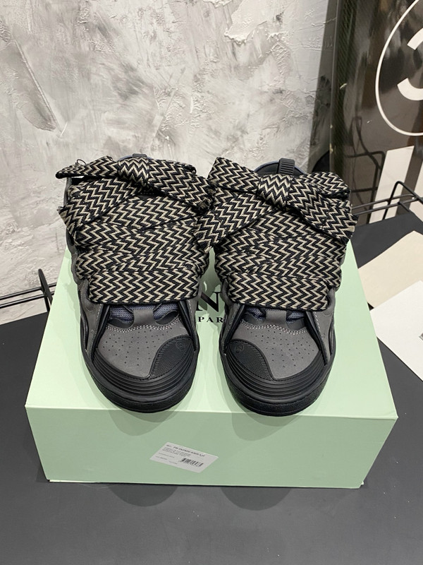 Lanvin Curb Sneakers Napa Leather Sneakers, Black/Grey
