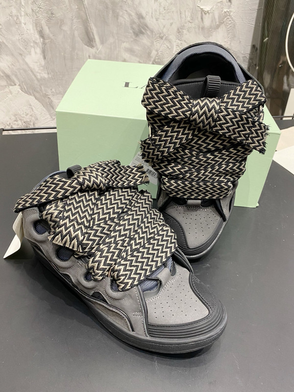 Lanvin Curb Sneakers Napa Leather Sneakers, Black/Grey