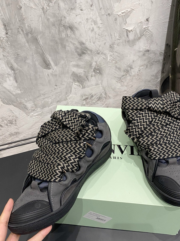 Lanvin Curb Sneakers Napa Leather Sneakers, Black/Grey