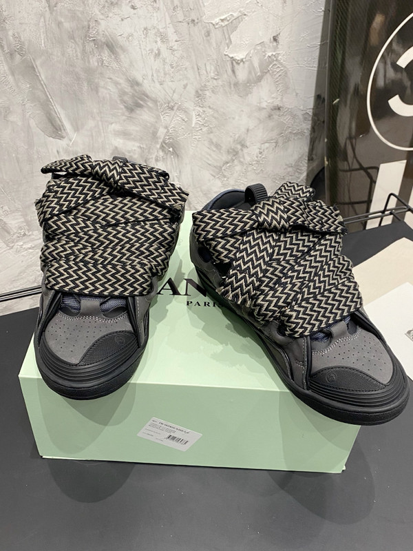 Lanvin Curb Sneakers Napa Leather Sneakers, Black/Grey