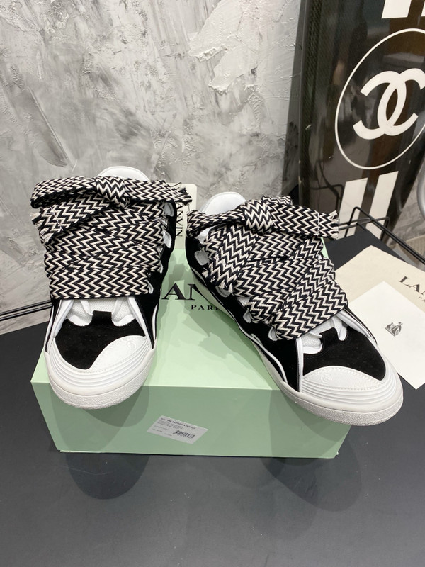 Lanvin Curb Sneakers Velour/Napa Leather Sneakers, Black/White