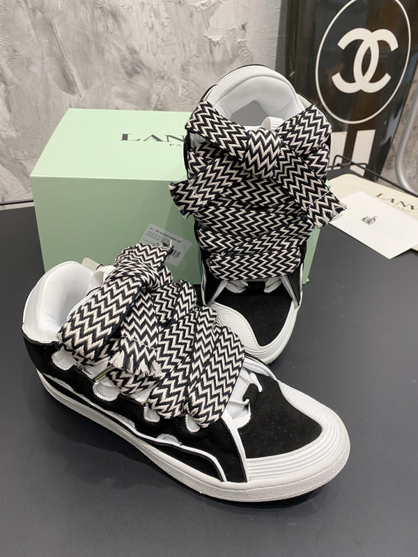 Lanvin Curb Sneakers Velour/Napa Leather Sneakers, Black/White