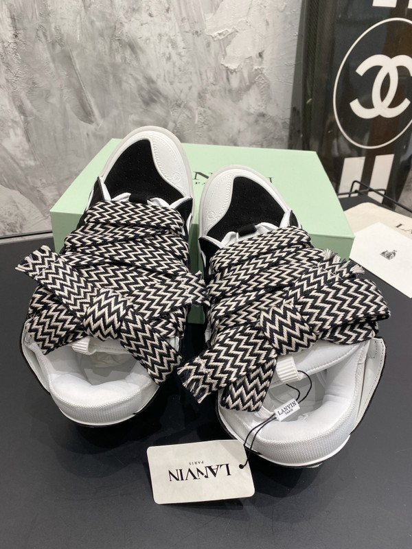 Lanvin Curb Sneakers Velour/Napa Leather Sneakers, Black/White