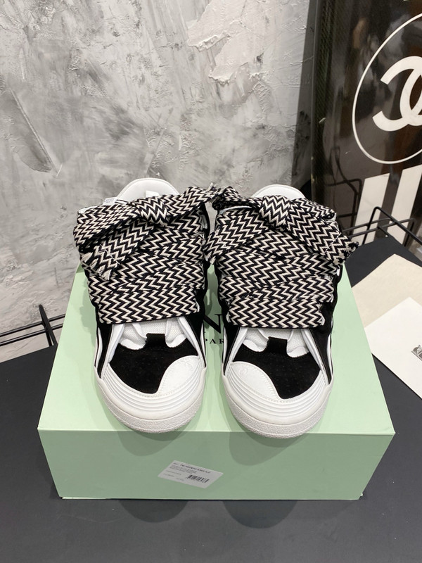 Lanvin Curb Sneakers Velour/Napa Leather Sneakers, Black/White