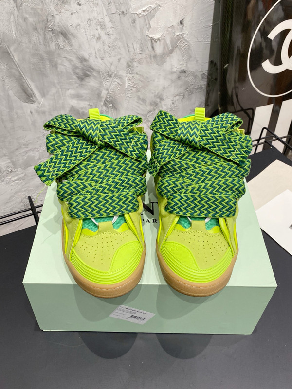 Lanvin Curb Sneakers Suede/Napa Leather Sneakers, Light Green