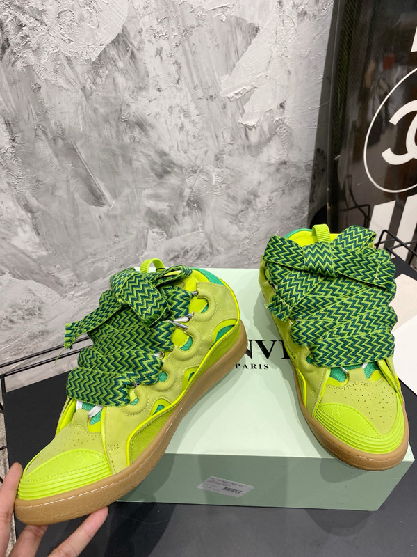Lanvin Curb Sneakers Suede/Napa Leather Sneakers, Light Green