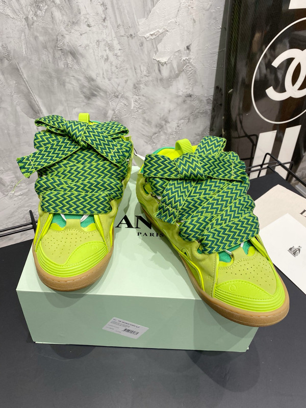 Lanvin Curb Sneakers Suede/Napa Leather Sneakers, Light Green