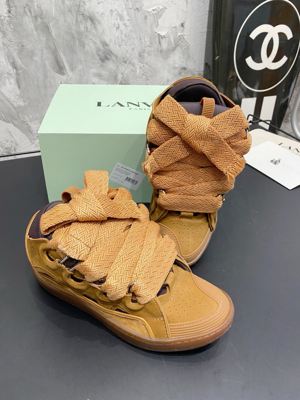 Lanvin Curb Sneakers Suede/Napa Leather Sneakers, Gum Brown