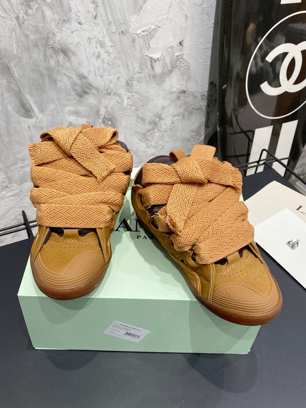 Lanvin Curb Sneakers Suede/Napa Leather Sneakers, Gum Brown