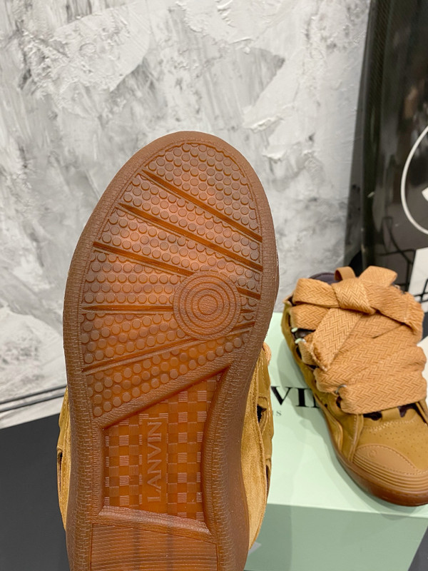 Lanvin Curb Sneakers Suede/Napa Leather Sneakers, Gum Brown