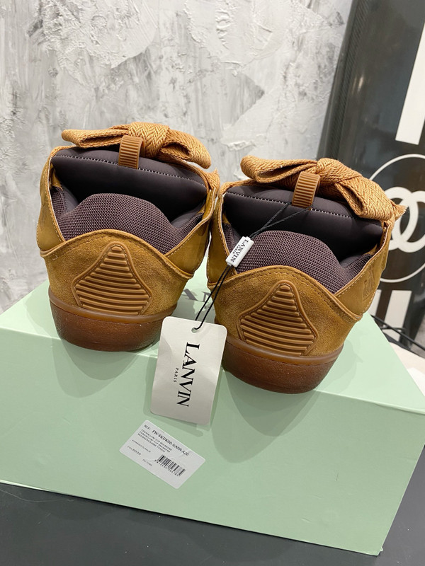 Lanvin Curb Sneakers Suede/Napa Leather Sneakers, Gum Brown