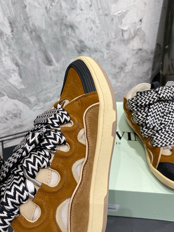 Lanvin Curb Sneakers Suede/Napa Leather Sneakers, Gum Brown/Black