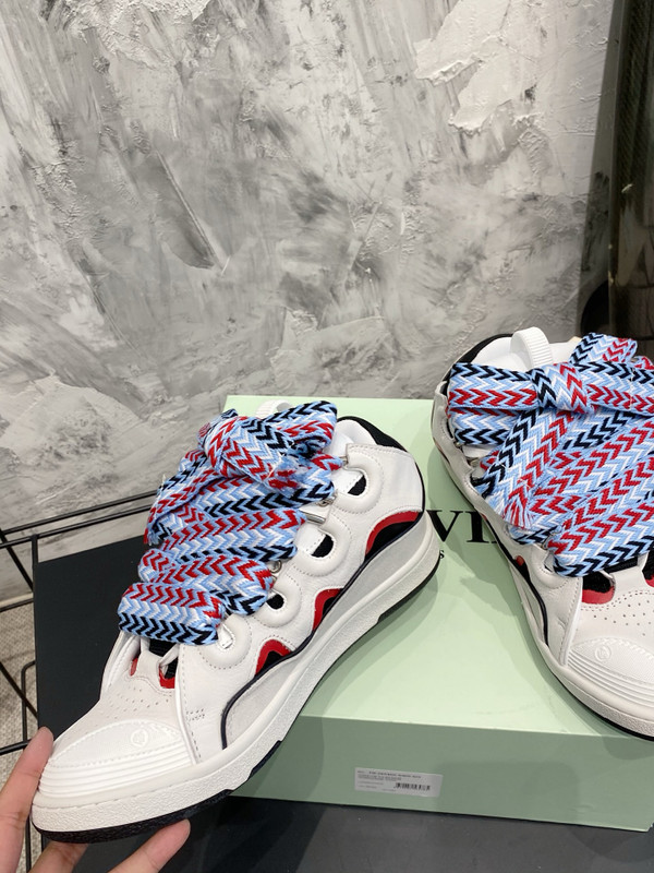 Lanvin Curb Sneakers Velour/Napa Leather Sneakers, White/Red/Black