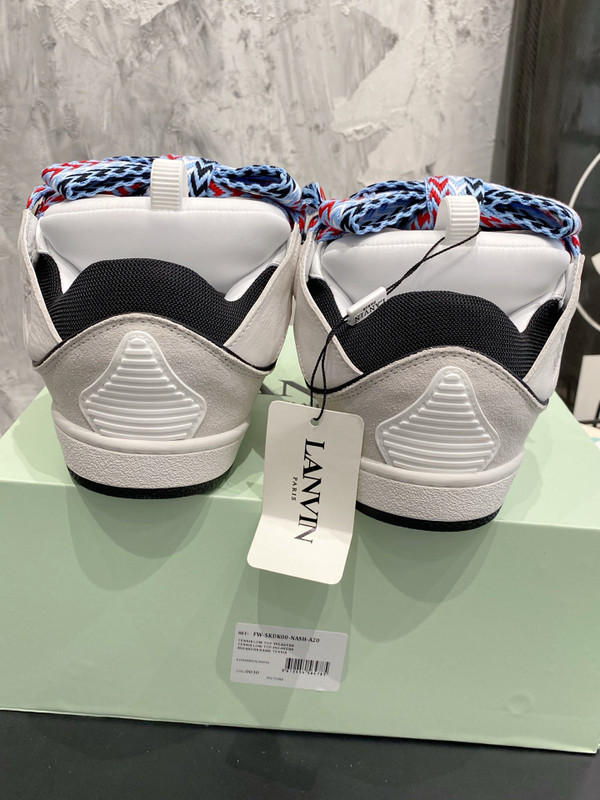 Lanvin Curb Sneakers Velour/Napa Leather Sneakers, White/Red/Black