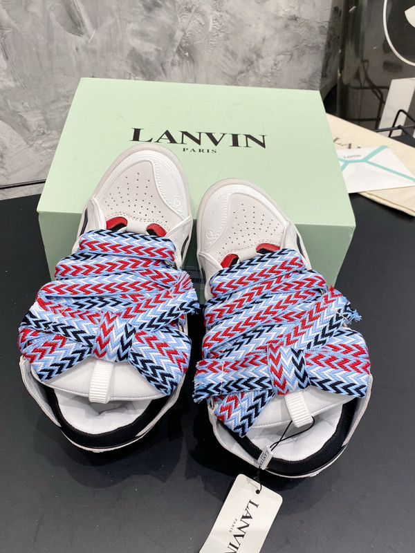 Lanvin Curb Sneakers Velour/Napa Leather Sneakers, White/Red/Black