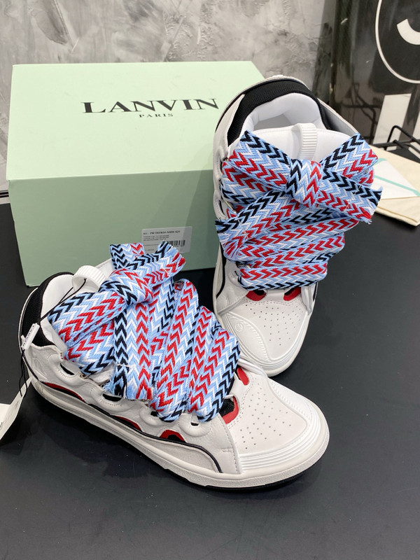 Lanvin Curb Sneakers Velour/Napa Leather Sneakers, White/Red/Black