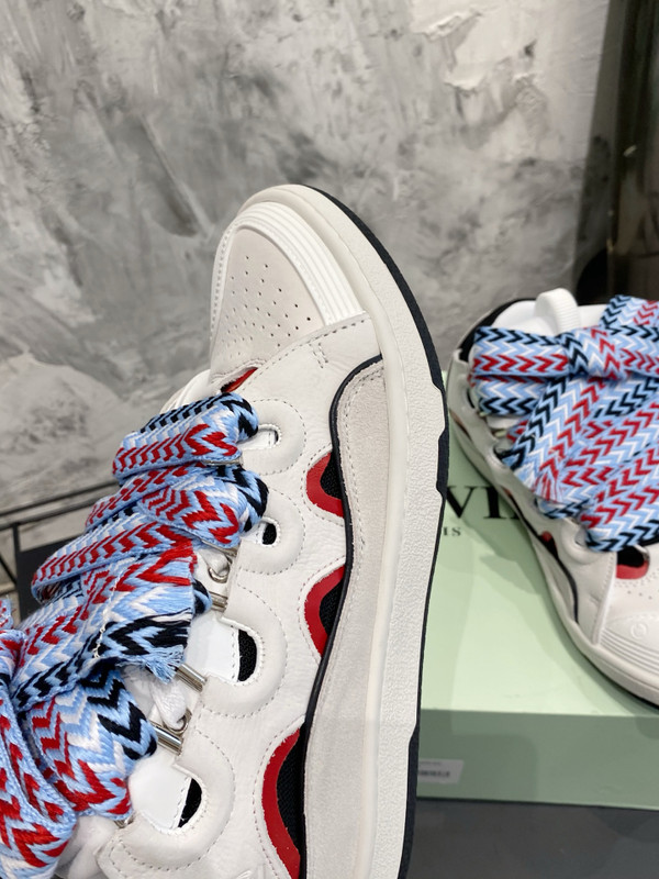 Lanvin Curb Sneakers Velour/Napa Leather Sneakers, White/Red/Black