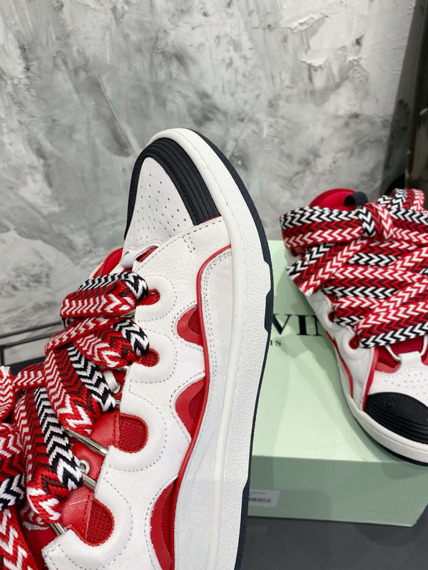 Lanvin Curb Sneakers Velour/Napa Leather Sneakers, Black/White/Red