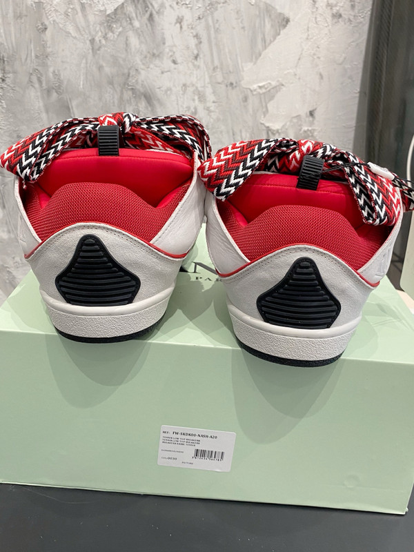 Lanvin Curb Sneakers Velour/Napa Leather Sneakers, Black/White/Red