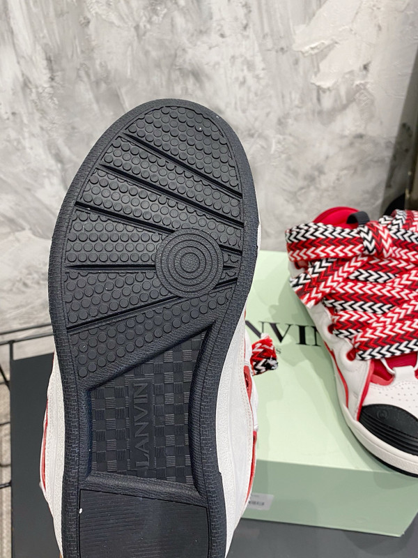 Lanvin Curb Sneakers Velour/Napa Leather Sneakers, Black/White/Red