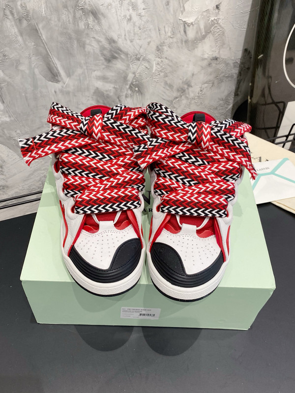 Lanvin Curb Sneakers Velour/Napa Leather Sneakers, Black/White/Red