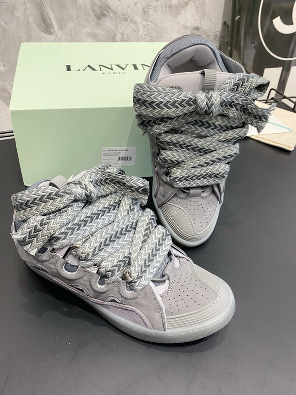 Lanvin Curb Sneakers Suede/Napa Leather Sneakers, Dark Grey