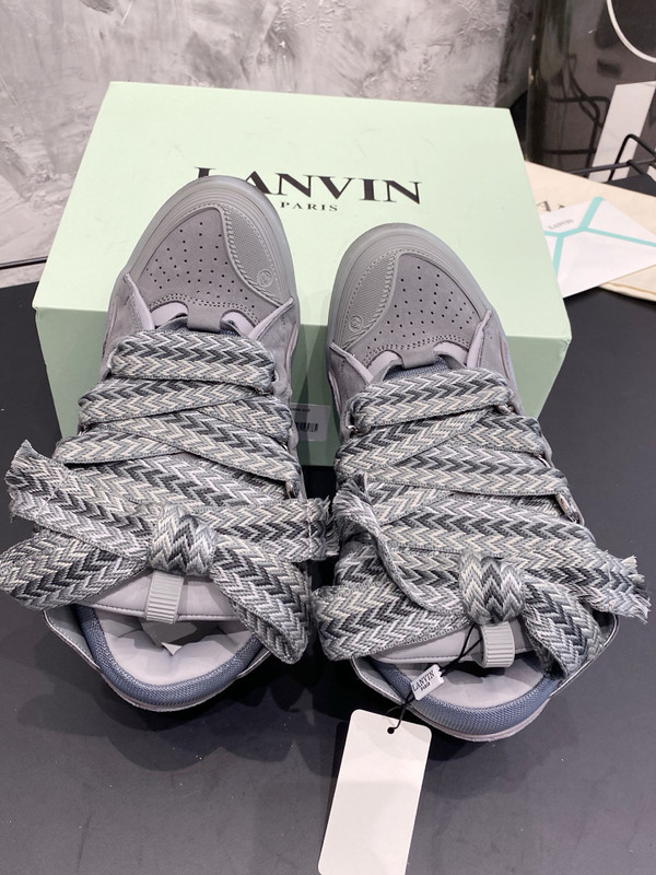 Lanvin Curb Sneakers Suede/Napa Leather Sneakers, Dark Grey