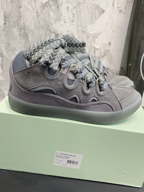 Lanvin Curb Sneakers Suede/Napa Leather Sneakers, Dark Grey