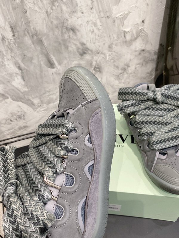 Lanvin Curb Sneakers Suede/Napa Leather Sneakers, Dark Grey