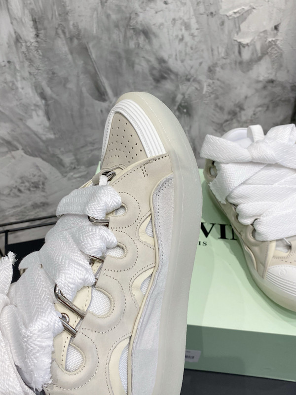 Lanvin Curb Sneakers Suede/Napa Leather Sneakers, Cream/Off White