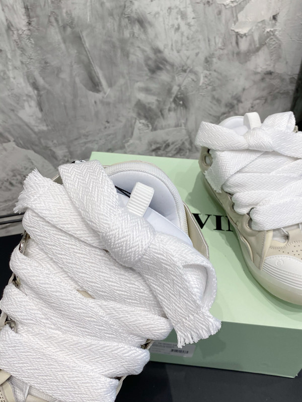 Lanvin Curb Sneakers Suede/Napa Leather Sneakers, Cream/Off White