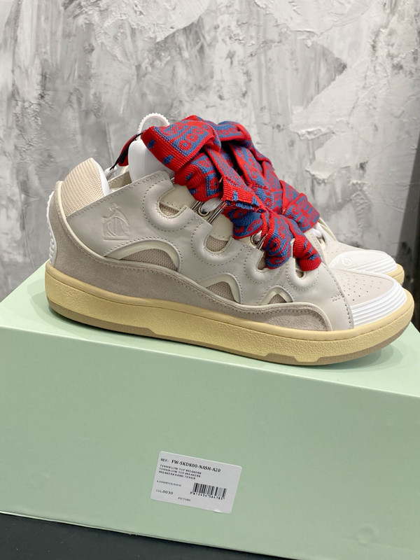 Lanvin Curb Sneakers Suede/Napa Leather Sneakers, White/Beige