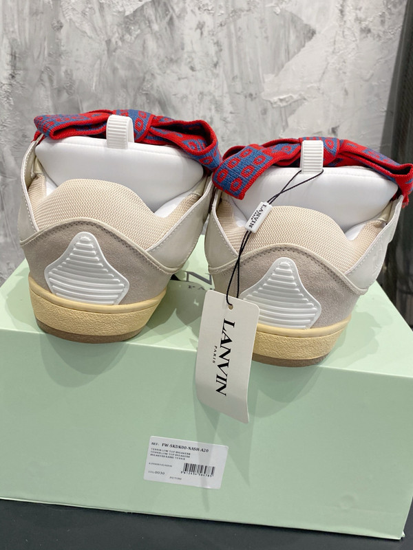 Lanvin Curb Sneakers Suede/Napa Leather Sneakers, White/Beige