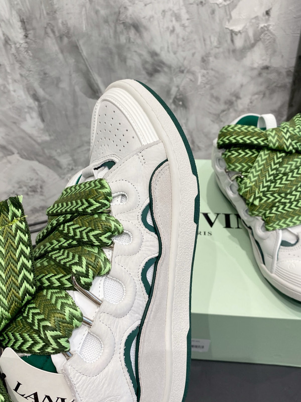 Lanvin Curb Sneakers Suede/Napa Leather Sneakers, White/Green