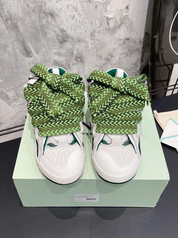 Lanvin Curb Sneakers Suede/Napa Leather Sneakers, White/Green