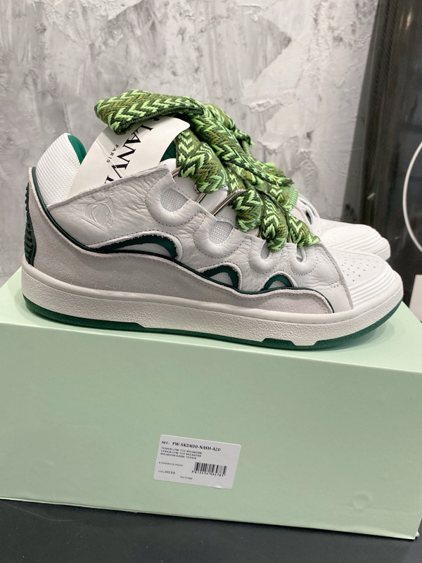 Lanvin Curb Sneakers Suede/Napa Leather Sneakers, White/Green