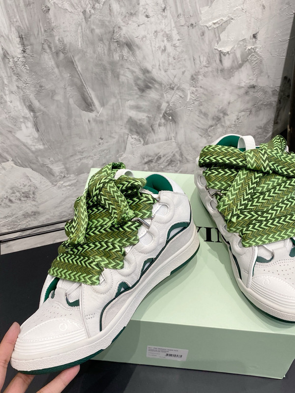 Lanvin Curb Sneakers Suede/Napa Leather Sneakers, White/Green