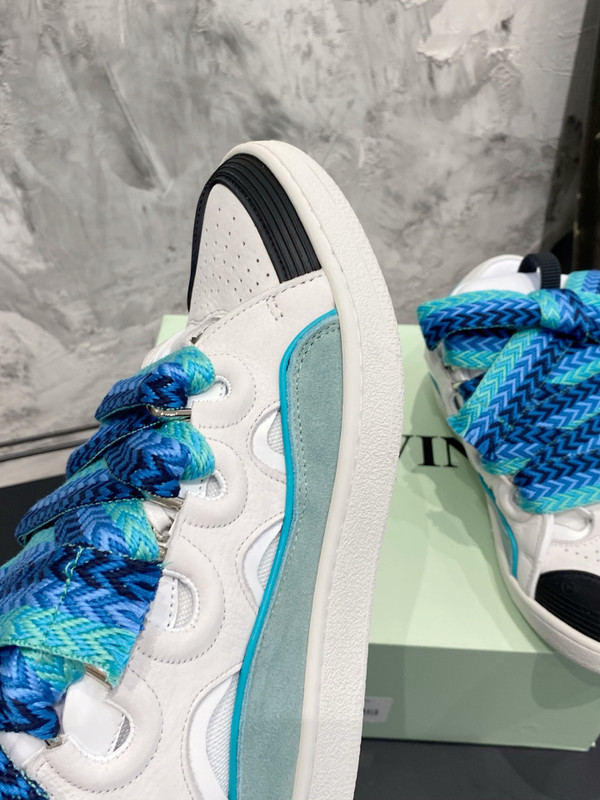Lanvin Curb Sneakers Suede/Napa Leather Sneakers, White/Blue