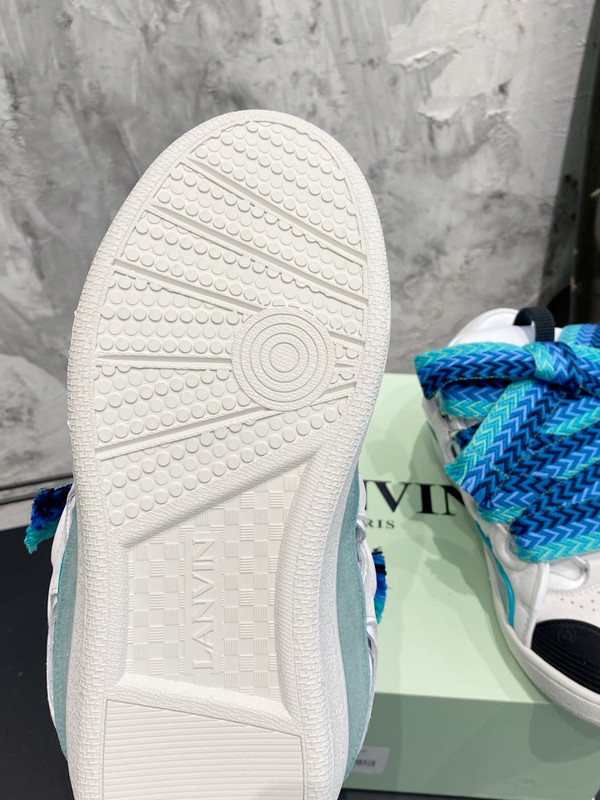 Lanvin Curb Sneakers Suede/Napa Leather Sneakers, White/Blue