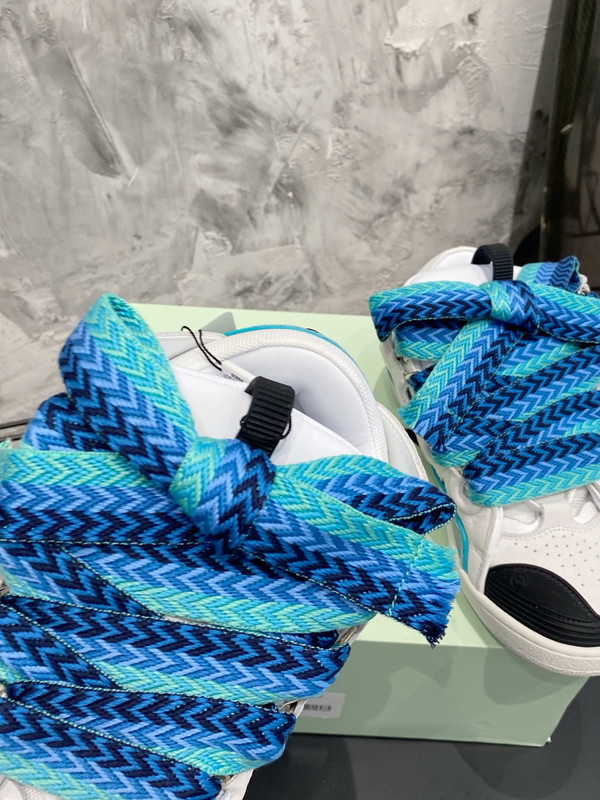 Lanvin Curb Sneakers Suede/Napa Leather Sneakers, White/Blue