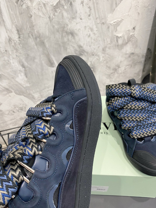 Lanvin Curb Sneakers Suede/Napa Leather Sneakers, Midnight Blue