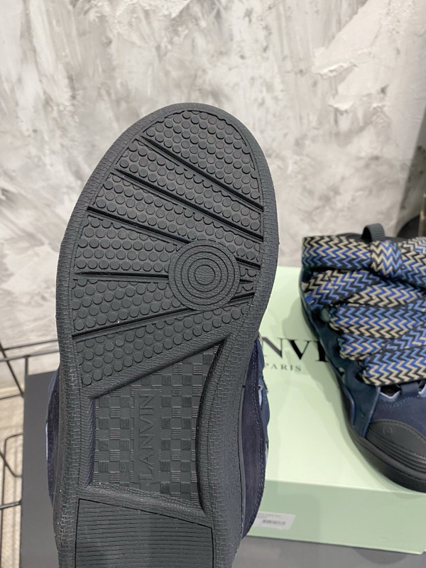 Lanvin Curb Sneakers Suede/Napa Leather Sneakers, Midnight Blue