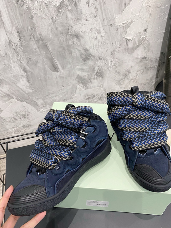 Lanvin Curb Sneakers Suede/Napa Leather Sneakers, Midnight Blue